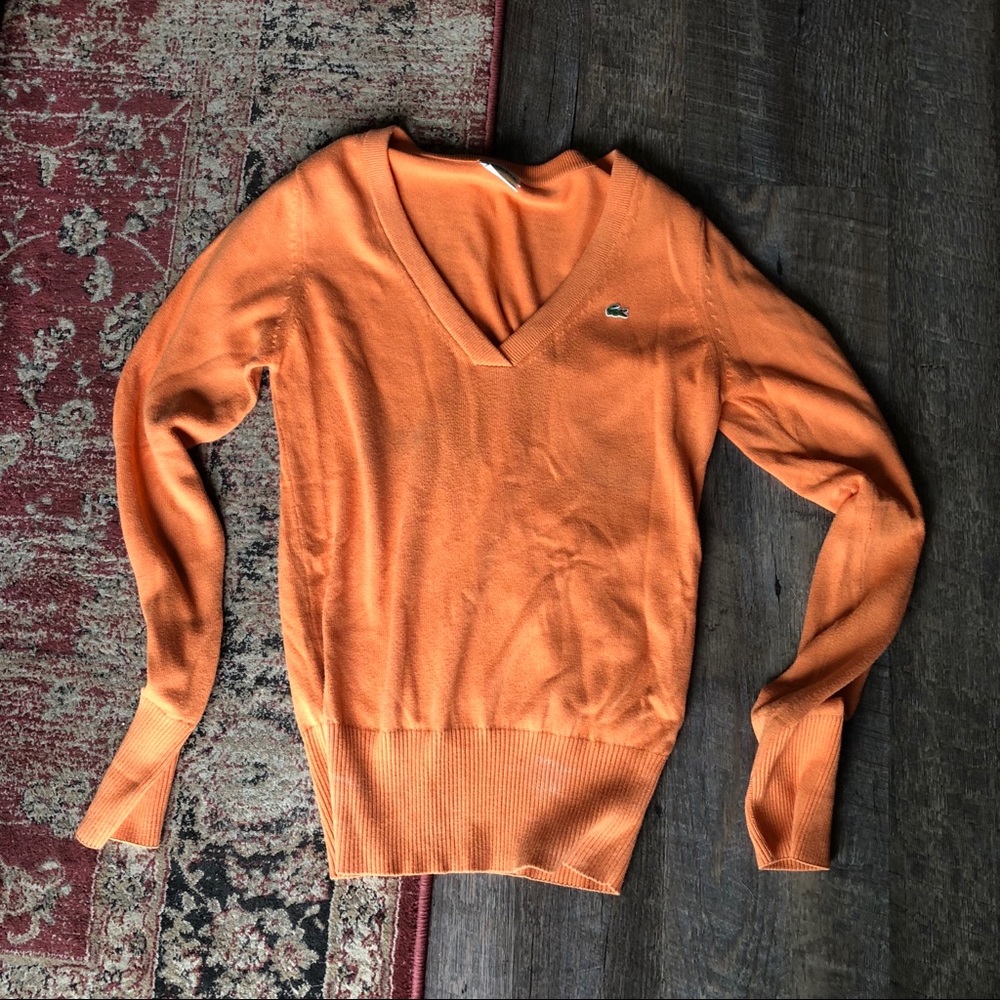 Lacoste Orange Cream V Neck Sweater